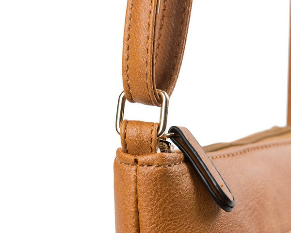 PU Leather Compact Crossbody Bag Adjustable Strap Double Zip 18 x 21cm Brown