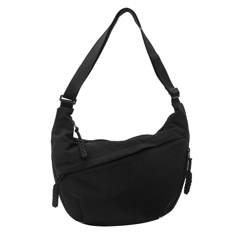 Nylon Crescent Casual Slouch Crossbody Shoulder Bag Black