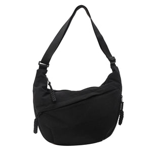 Nylon Crescent Casual Slouch Crossbody Shoulder Bag Black