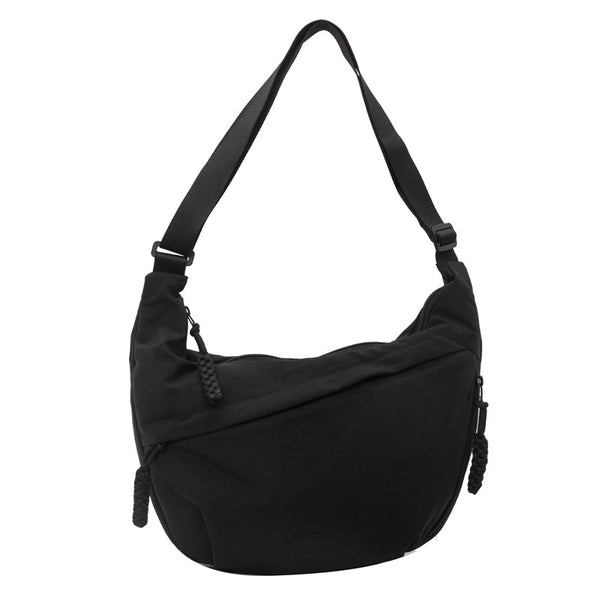 Nylon Crescent Casual Slouch Crossbody Shoulder Bag Black