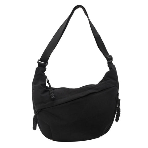 Nylon Crescent Casual Slouch Crossbody Shoulder Bag Black