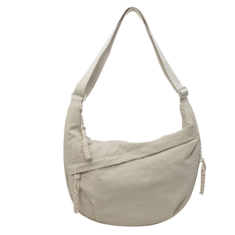 Nylon Crescent Casual Slouch Crossbody Shoulder Bag Beige
