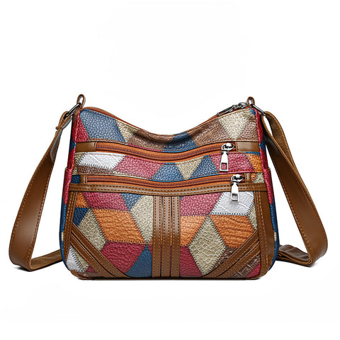 Geometric Patchwork PU Leather Crossbody Shoulder Bag Handbag Multicolour