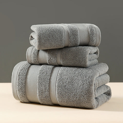 3 Pce Cotton Bath Hand Face Towel Set Ultra Soft Absorbent Quick Dry Grey