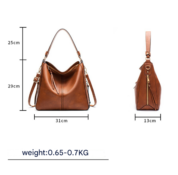 Faux PU Leather Hobo Slouch Tote Crossbody Bag Handbag Top Zip Brown