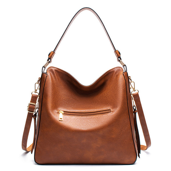 Faux PU Leather Hobo Slouch Tote Crossbody Bag Handbag Top Zip Brown