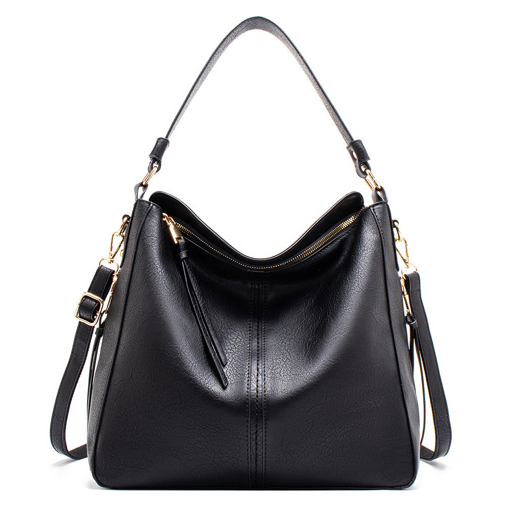 Faux PU Leather Hobo Slouch Tote Crossbody Bag Handbag Top Zip Black