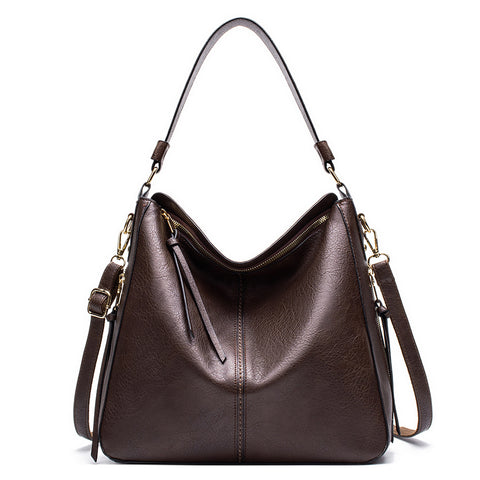 Faux PU Leather Hobo Slouch Tote Crossbody Bag Handbag Top Zip Coffee