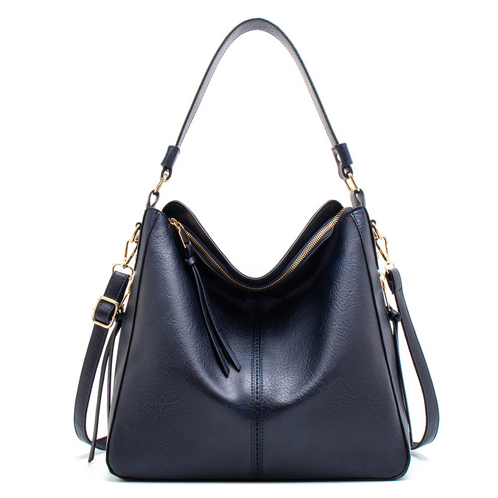 Faux PU Leather Hobo Slouch Tote Crossbody Bag Handbag Top Zip Blue