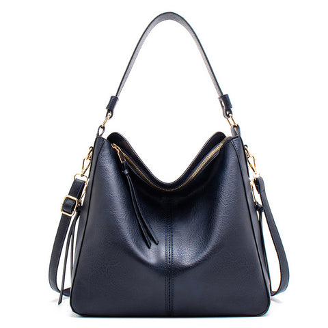 Faux PU Leather Hobo Slouch Tote Crossbody Bag Handbag Top Zip Blue