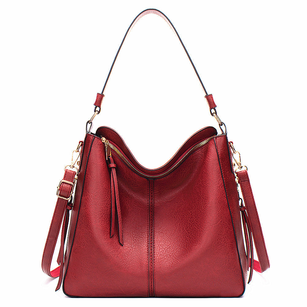 Faux PU Leather Hobo Slouch Tote Crossbody Bag Handbag Top Zip Red