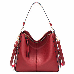 Faux PU Leather Hobo Slouch Tote Crossbody Bag Handbag Top Zip Red
