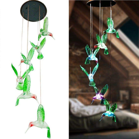 Solar Powered Hummingbird Colour Change LED Hanging Garden Light Green