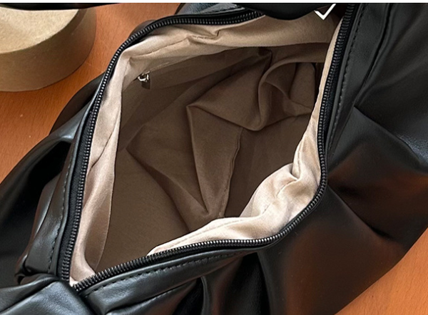 Pleated Ruched Handle Faux PU Leather Handbag Underarm Bag Coffee