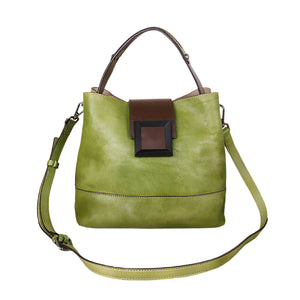 Genuine Leather Bucket Crossbody Shoulder Bag Handbag Top Handle Flap Green