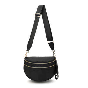 Crescent Shape Sling Crossbody Purse Bag Handbag Wide Strap Black