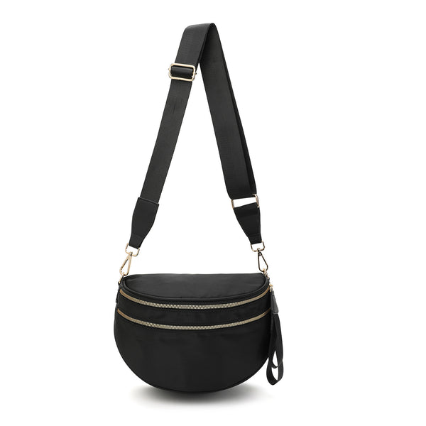 Crescent Shape Sling Crossbody Purse Bag Handbag Wide Strap Black