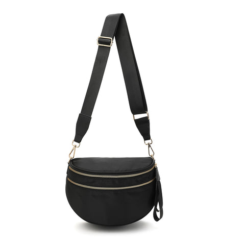 Crescent Shape Sling Crossbody Purse Bag Handbag Wide Strap Black