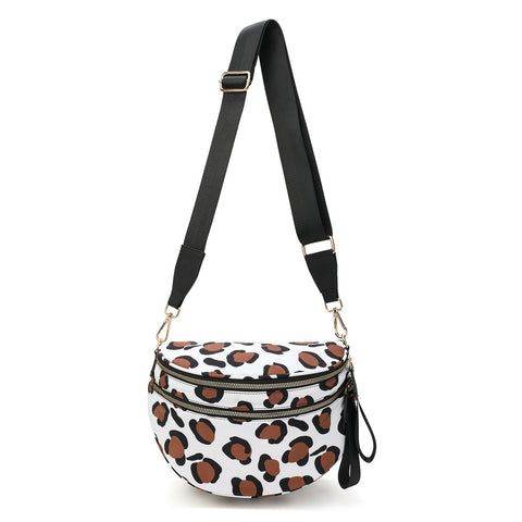 Leopard Print Crescent Sling Crossbody Purse Bag Handbag Wide Strap Black Brown