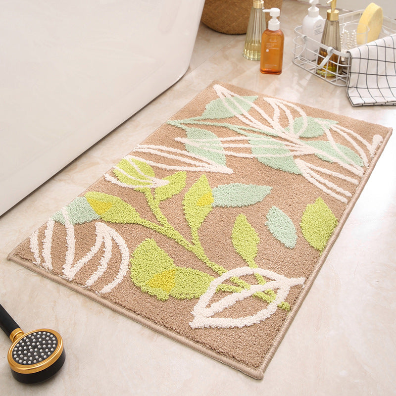 Leaves Jacquard Bath Shower Bathroom Mat Rug Non Slip 40 x 60cm Brown
