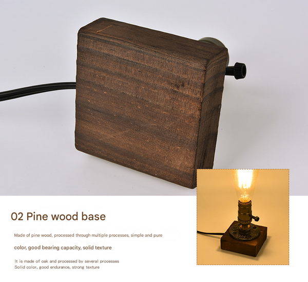 Metal Rustic Industrial Vintage Look Side Table Lamp Light Wooden Base