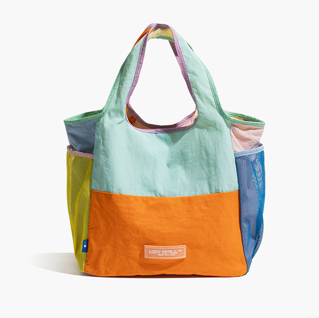 Colourblock Foldable Tote Shoulder Shopping Bag Lightweight Reusable Orange
