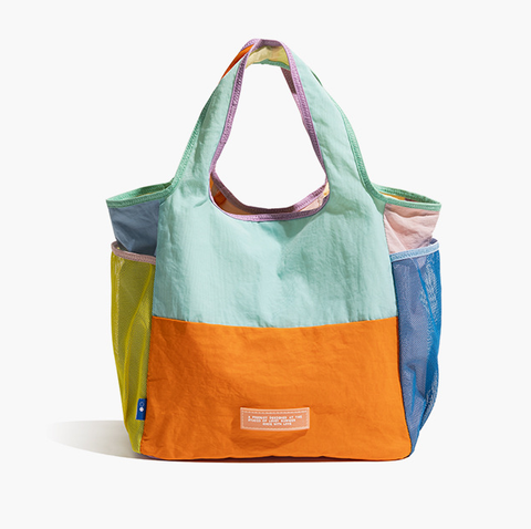 Colourblock Foldable Tote Shoulder Shopping Bag Lightweight Reusable Orange