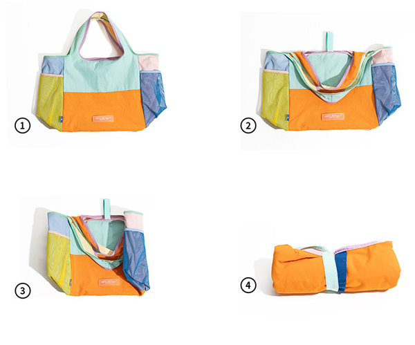Colourblock Foldable Tote Shoulder Shopping Bag Lightweight Reusable Orange