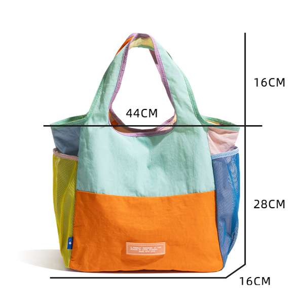 Colourblock Foldable Tote Shoulder Shopping Bag Lightweight Reusable Orange