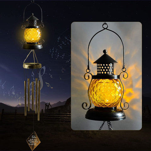 Metal Solar Powered Pineapple Wind Chime LED Hanging Garden Patio Deck Light