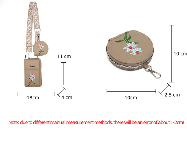 Floral Embroidered Faux PU Leather Crossbody Phone Bag Coin Purse Pink