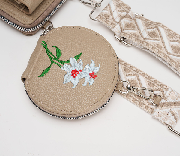 Floral Embroidered Faux PU Leather Crossbody Phone Bag Coin Purse Green