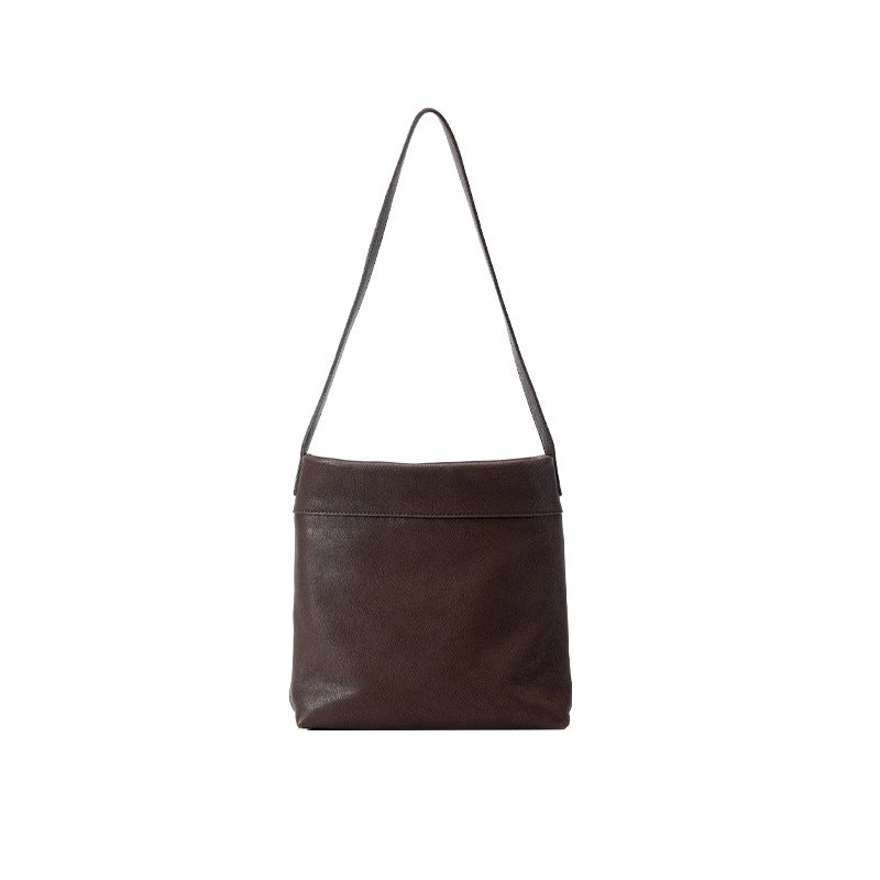 Minimalist Faux PU Leather Shoulder Tote Bag Coffee Brown