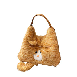 Adorable Fluffy Kitten Cat Shoulder Bag Cute Plush Novelty Handbag Ginger