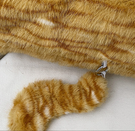 Adorable Fluffy Kitten Cat Shoulder Bag Cute Plush Novelty Handbag Ginger