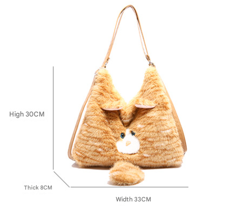 Adorable Fluffy Kitten Cat Shoulder Bag Cute Plush Novelty Handbag Grey