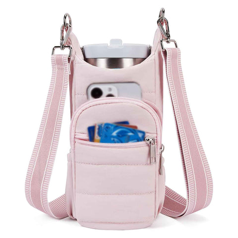 Nylon Crossbody 20 - 40oz Water Bottle Bag Hiking Cycling Outdoors Pink