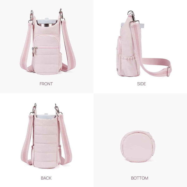 Nylon Crossbody 20 - 40oz Water Bottle Bag Hiking Cycling Outdoors Pink