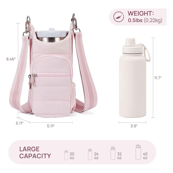 Nylon Crossbody 20 - 40oz Water Bottle Bag Hiking Cycling Outdoors White