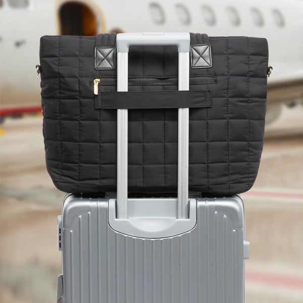 Quilted Nylon Large Capacity Tote Shoulder Bag Laptop Sleeve Black
