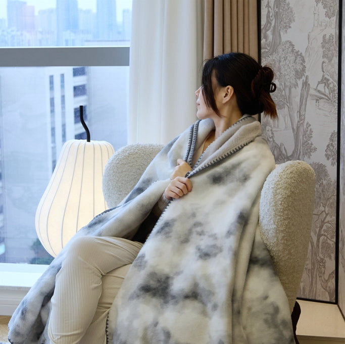 Mink Velvet Ink Print Blanket Throw Rug 150 x 200cm Grey