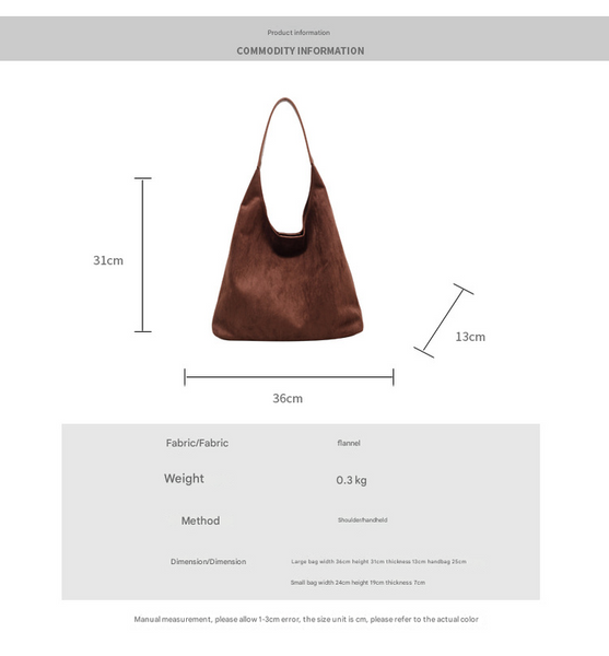 Faux Suede Tote Shoulder Bag Matching Pouch Large Capacity Greenish Brown