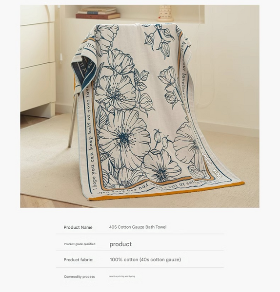 Cotton Gauze Bath Towel Highly Absorbent Multicolour Floral Tulips