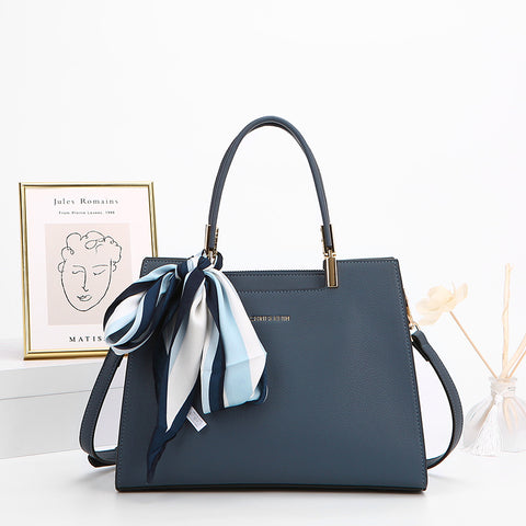 Faux PU Synthetic Leather Shoulder Crossbody Bag Handbag Detachable Scarf Blue