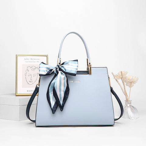 Faux PU Synthetic Leather Shoulder Crossbody Bag Handbag Detachable Scarf Blue