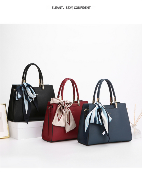 Faux PU Synthetic Leather Shoulder Crossbody Bag Handbag Detachable Scarf Blue