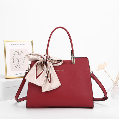 Faux PU Synthetic Leather Shoulder Crossbody Bag Handbag Detachable Scarf Red
