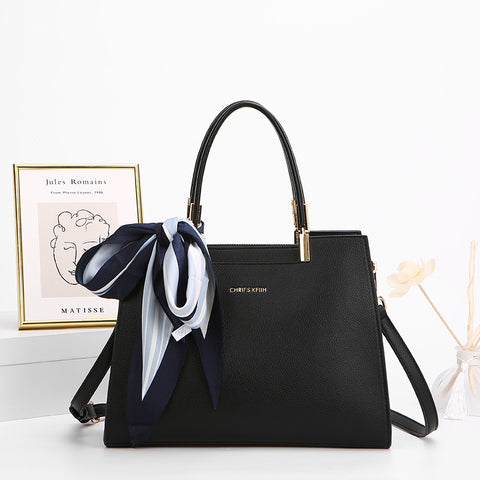 Faux PU Synthetic Leather Crossbody Bag Handbag Detachable Scarf Black