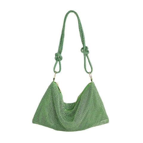 Crystal Metallic Look Evening Bag Handbag Rope Type Handle Green