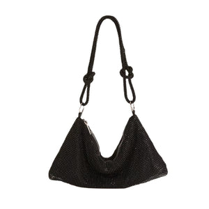 Crystal Metallic Look Evening Bag Handbag Rope Type Handle Black